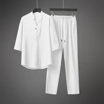 Мужской комплект из двух предметов, рубашка с коротким рукавом и пуговицами, облегающие брюки, однотонный костюм, мужская одежда из двух предметов, смокинг для мужчин