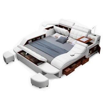 Многофункциональная Кровать размера King/ Queen Size Tech Smart Beds Ultimate Camas TATAMI С Массажной Подсветкой, Обитая Натуральной Кожей Кровать со Звуком