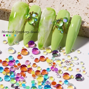 Ярких цветов, смешанного размера, круглые стеклянные бусины-русалки, хрустальные бусины AB, стразы для 3D-дизайна ногтей, акриловые камни в плоской обложке, украшения своими руками