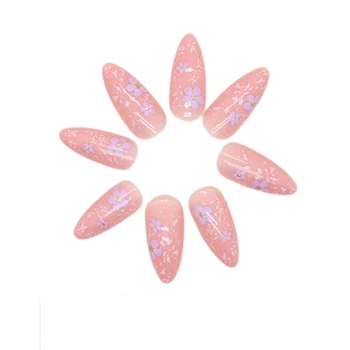 Розовый с декором из золотой фольги Миндальный накладной маникюр Натуральный небьющийся ноготь Простая одежда для любителей маникюра и бьюти-блогеров