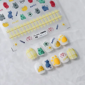 Наклейки в японском стиле Каваи для ногтей, Красочные наклейки для маникюра Lovely Miew Cat 5D, Принадлежности для самоклеящихся украшений для ногтей