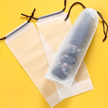 Пластиковый пакет, Матовая Полупрозрачная сумка для хранения зонтиков, Многоразовый Портативный зонт, чехол для хранения на шнурке, Органайзер для домашнего хранения