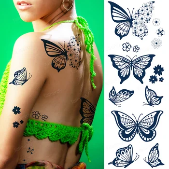Татуировки с чернилами Juice Полупостоянная Водонепроницаемая Татуировка Бабочка Панда Лунный Цветок Дизайн тыльной стороны руки Рукав Поддельная Татуировка Мужчины Женщины