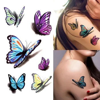 Водонепроницаемая 3D наклейка с татуировкой, Съемная Женская Временная наклейка с поддельной татуировкой, Мини-красочная Бабочка, наклейка с татуировкой своими руками, боди-арт 
